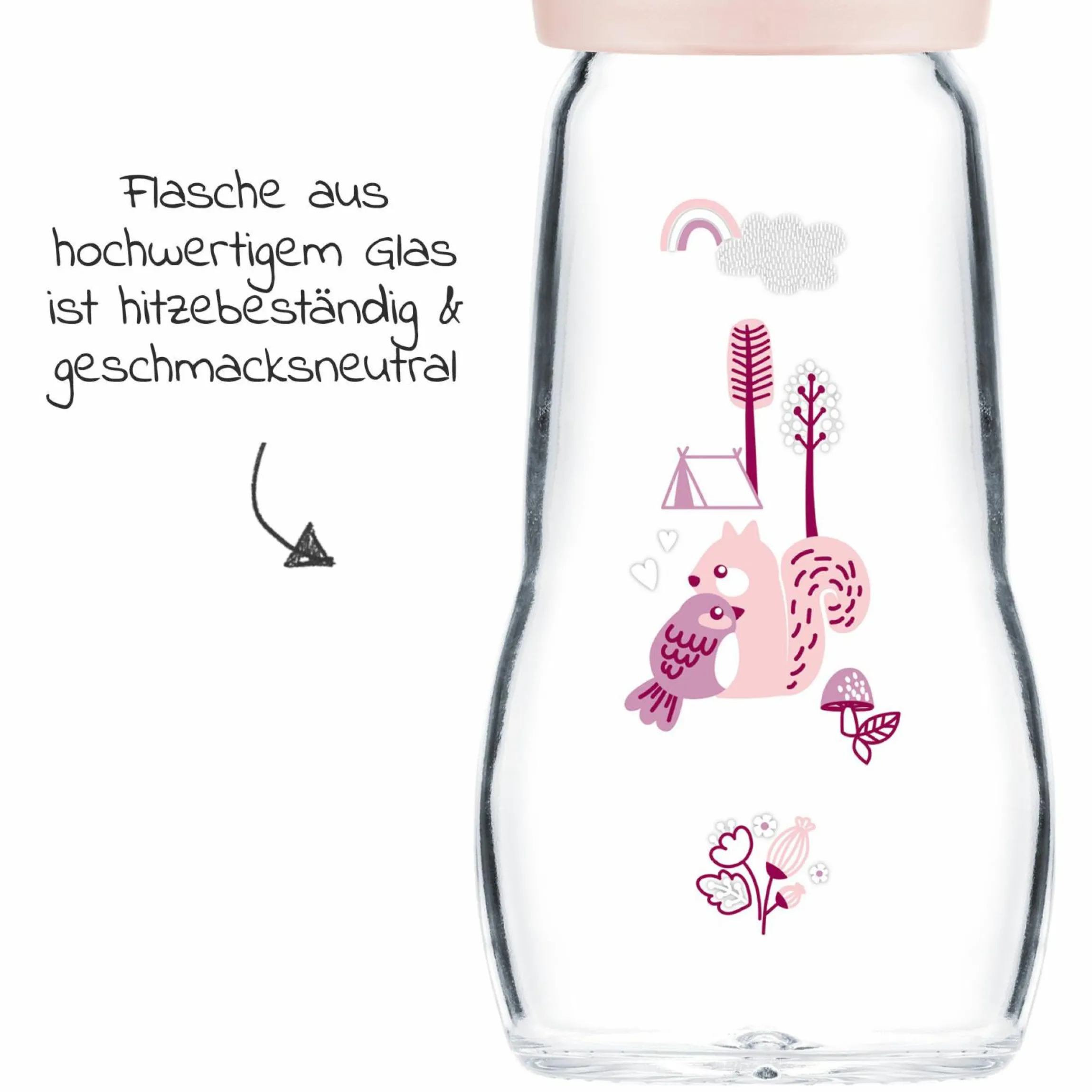 Glas-Flasche Feel Good 260 ml - Silikon Gr. 1 - Vogel & Eichhörnchen