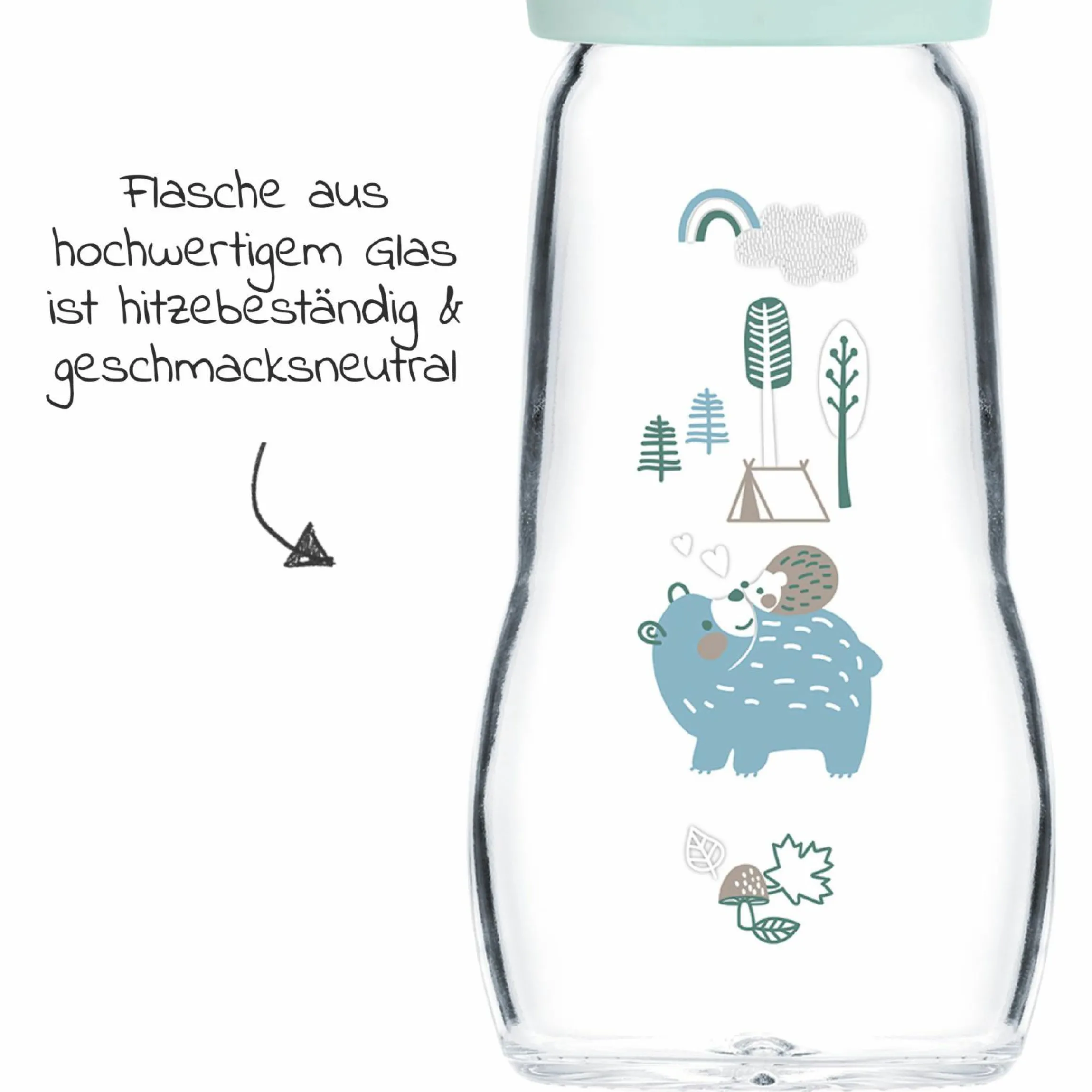 Glas-Flasche Feel Good 260 ml - Silikon Gr. 1 - Bär & Igel