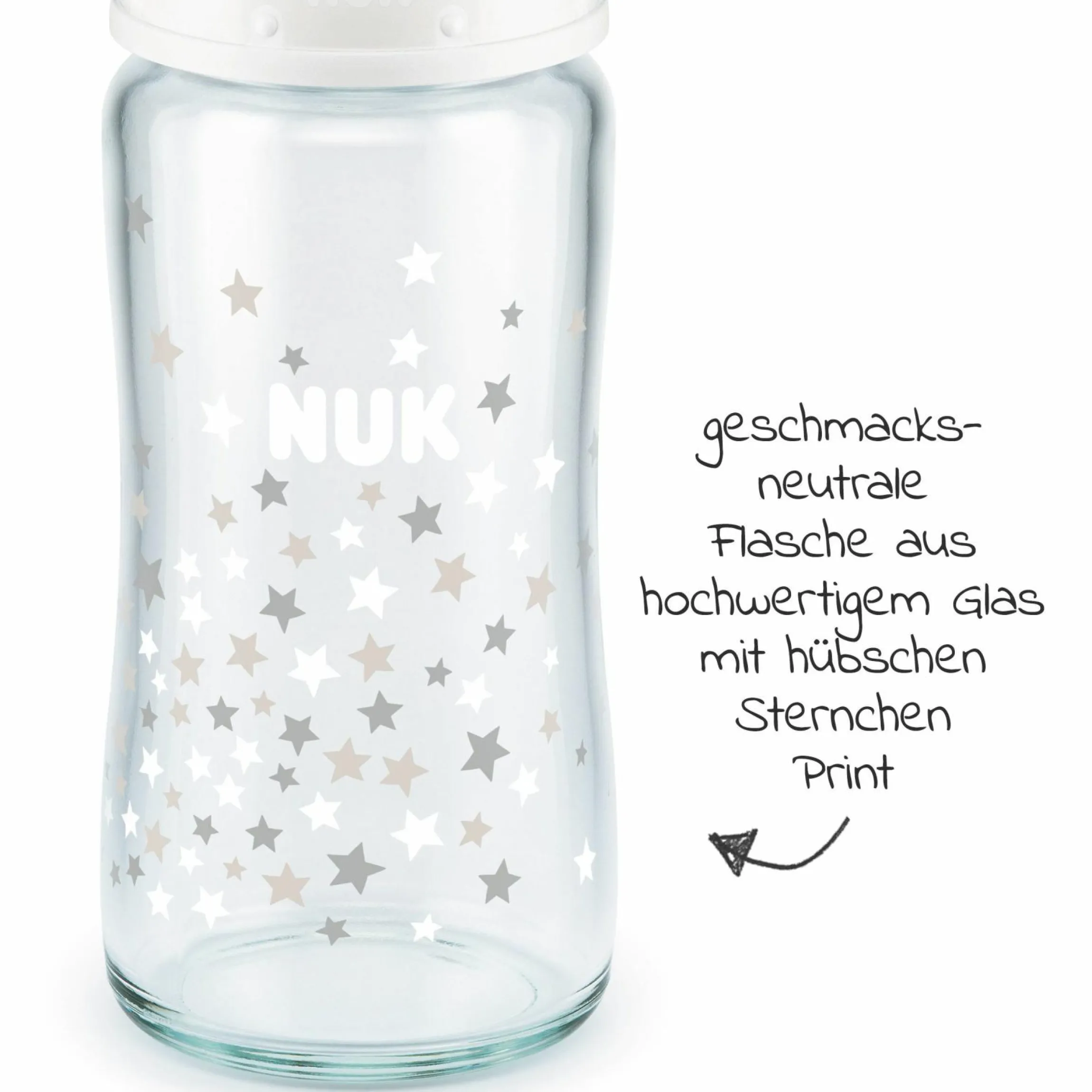 Glas-Flasche First Choice Plus Temperature Control 240 ml + Silikon-Sauger Gr. 1 M - Weiß