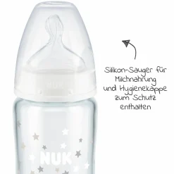 Glas-Flasche First Choice Plus Temperature Control 240 ml + Silikon-Sauger Gr. 1 M - Weiß