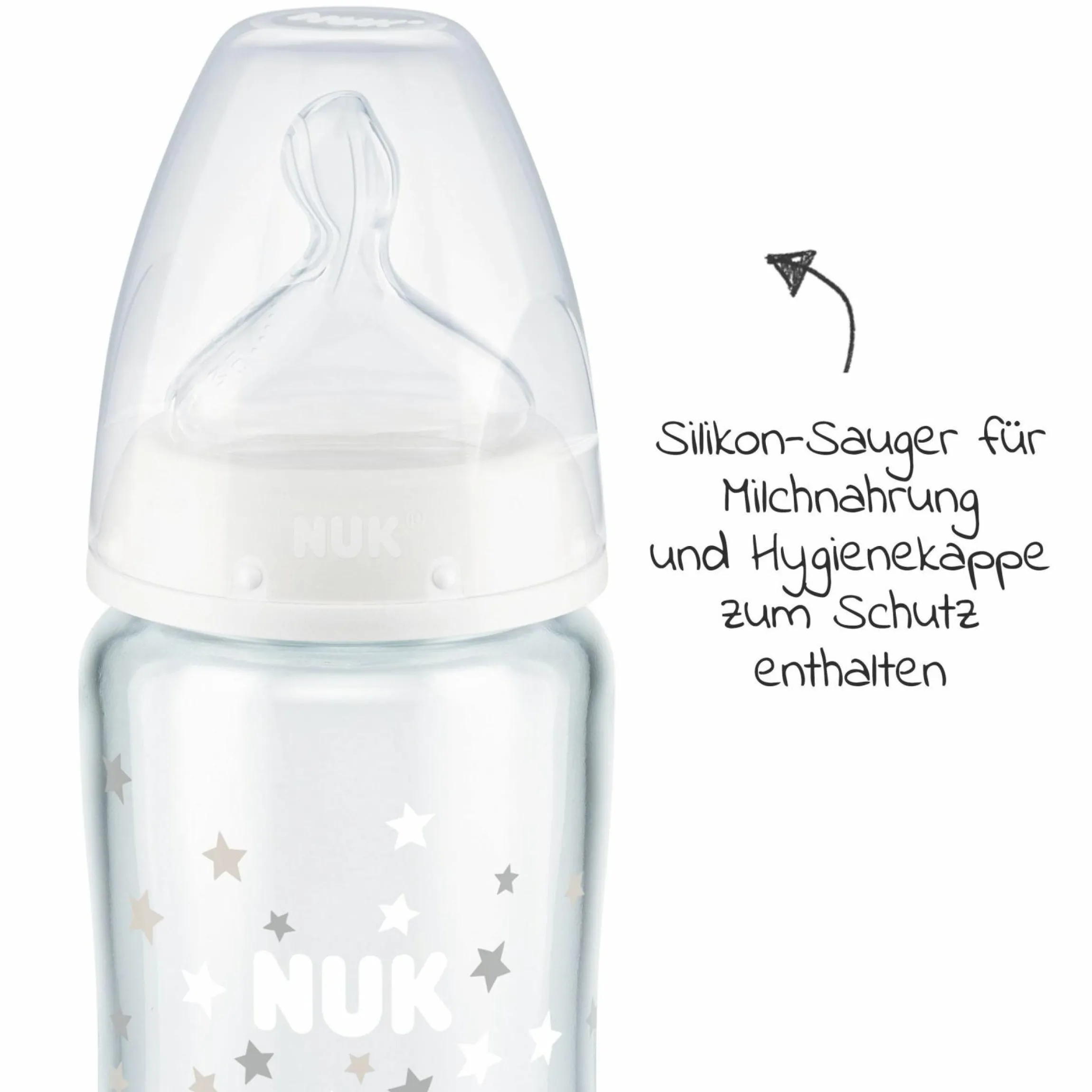 Glas-Flasche First Choice Plus Temperature Control 240 ml + Silikon-Sauger Gr. 1 M - Weiß