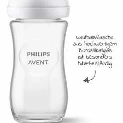 Glas-Flasche Natural Response 240ml + Silikon-Sauger 1M+