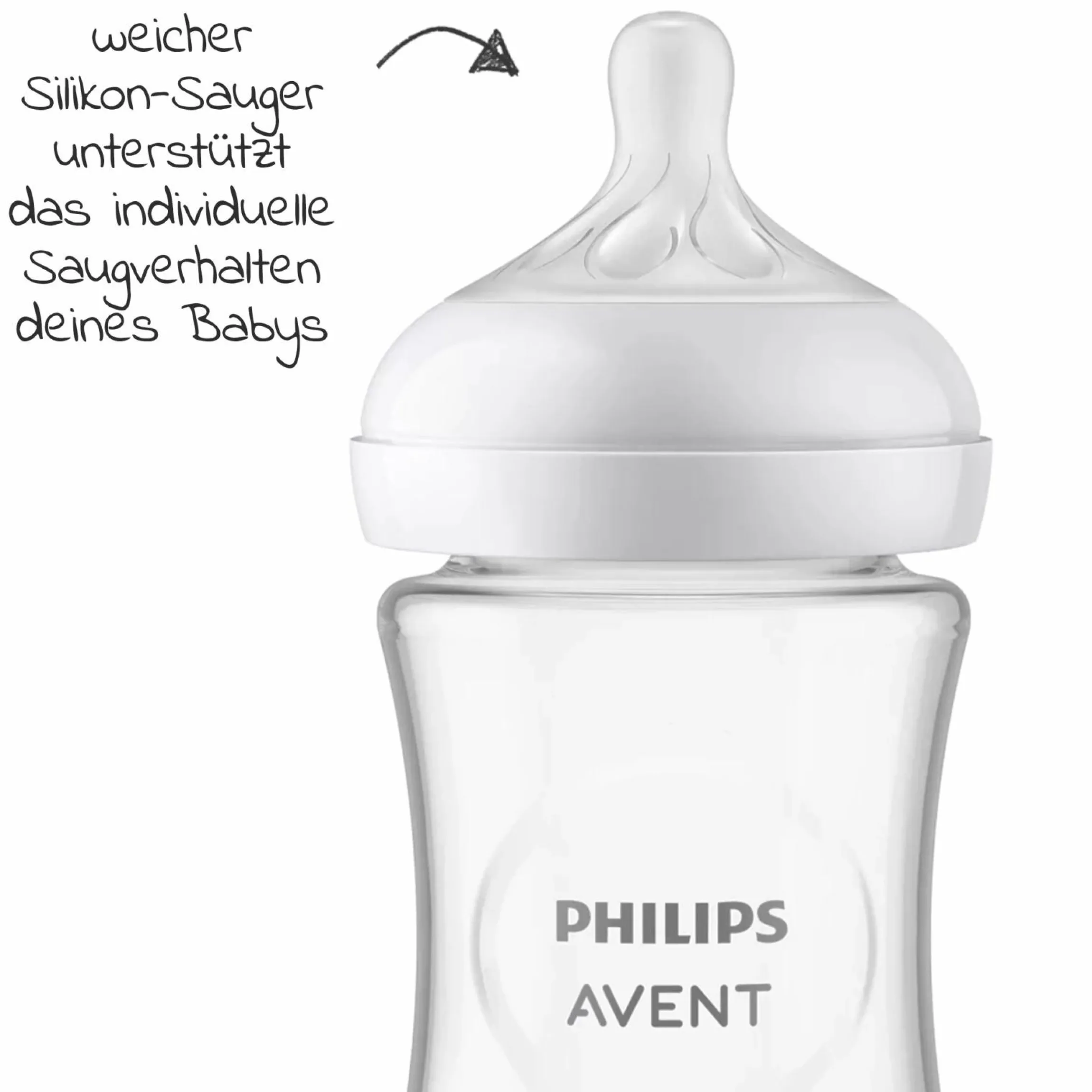 Glas-Flasche Natural Response 240ml + Silikon-Sauger 1M+
