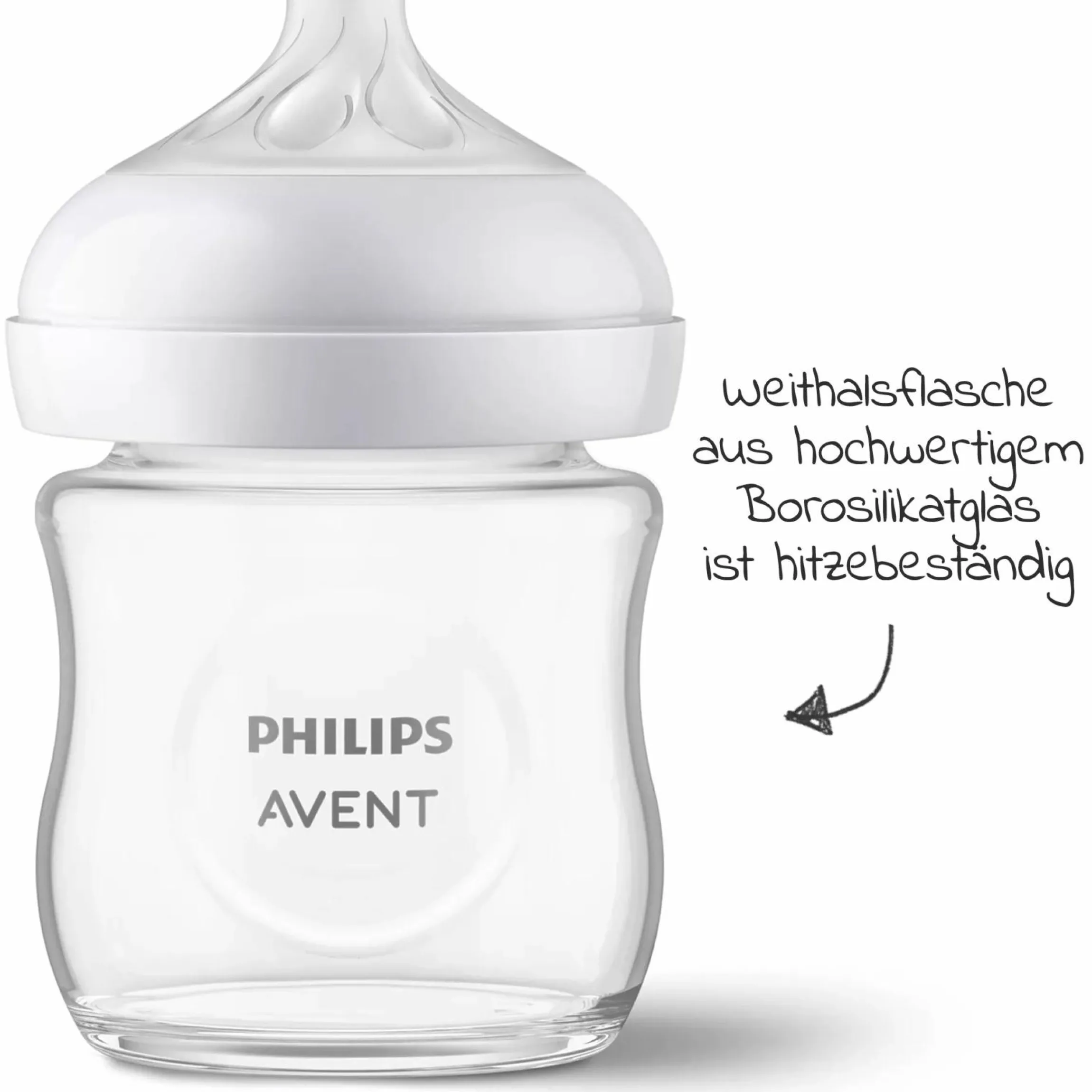 Glas-Flasche Natural Response 120ml + Silikon-Sauger 0M+