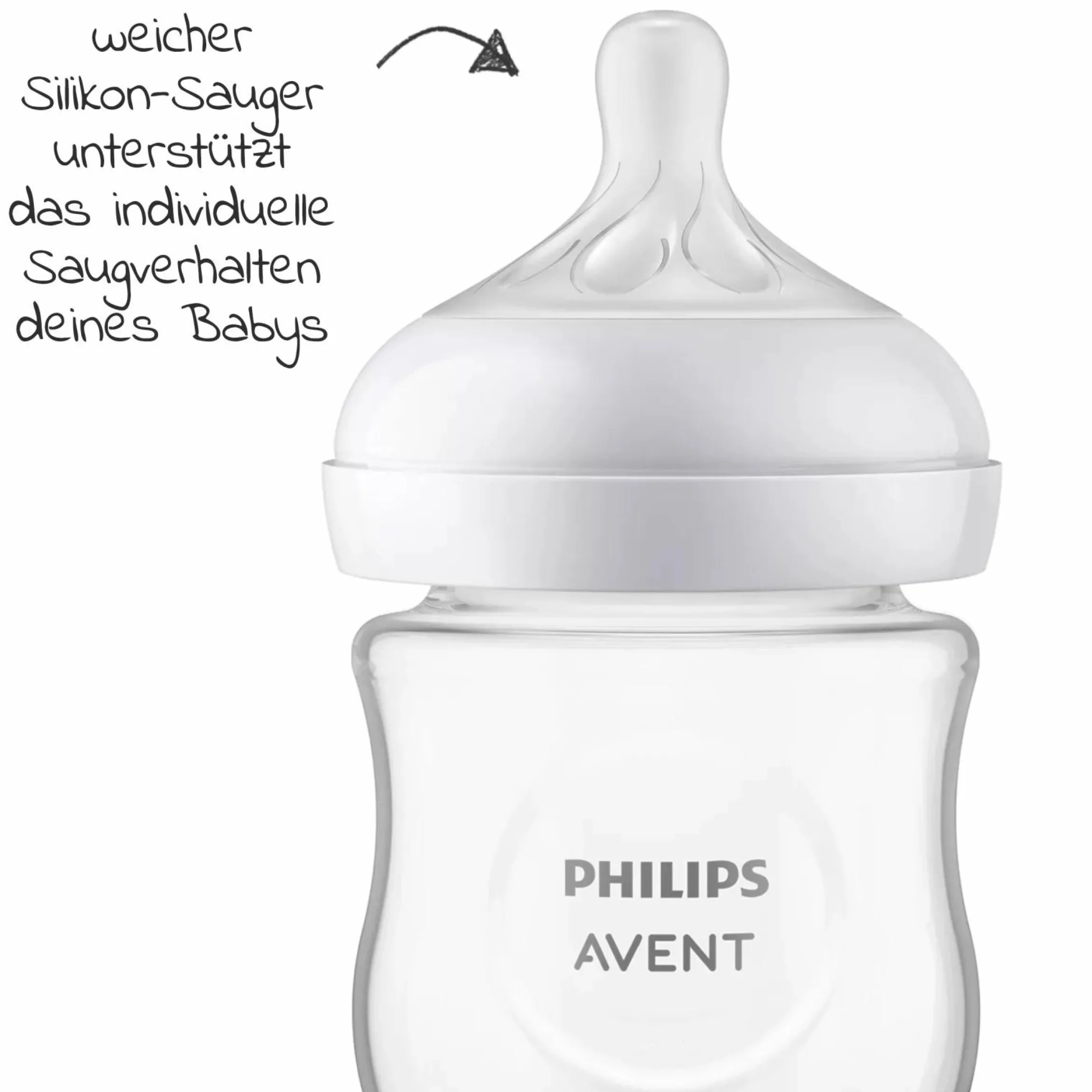 Glas-Flasche Natural Response 120ml + Silikon-Sauger 0M+