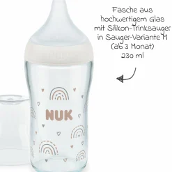 Glas-Flasche Perfect Match 230 ml + Silikon-Sauger Gr. M - Regenbogen - Weiß