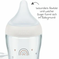 Glas-Flasche Perfect Match 230 ml + Silikon-Sauger Gr. M - Regenbogen - Weiß