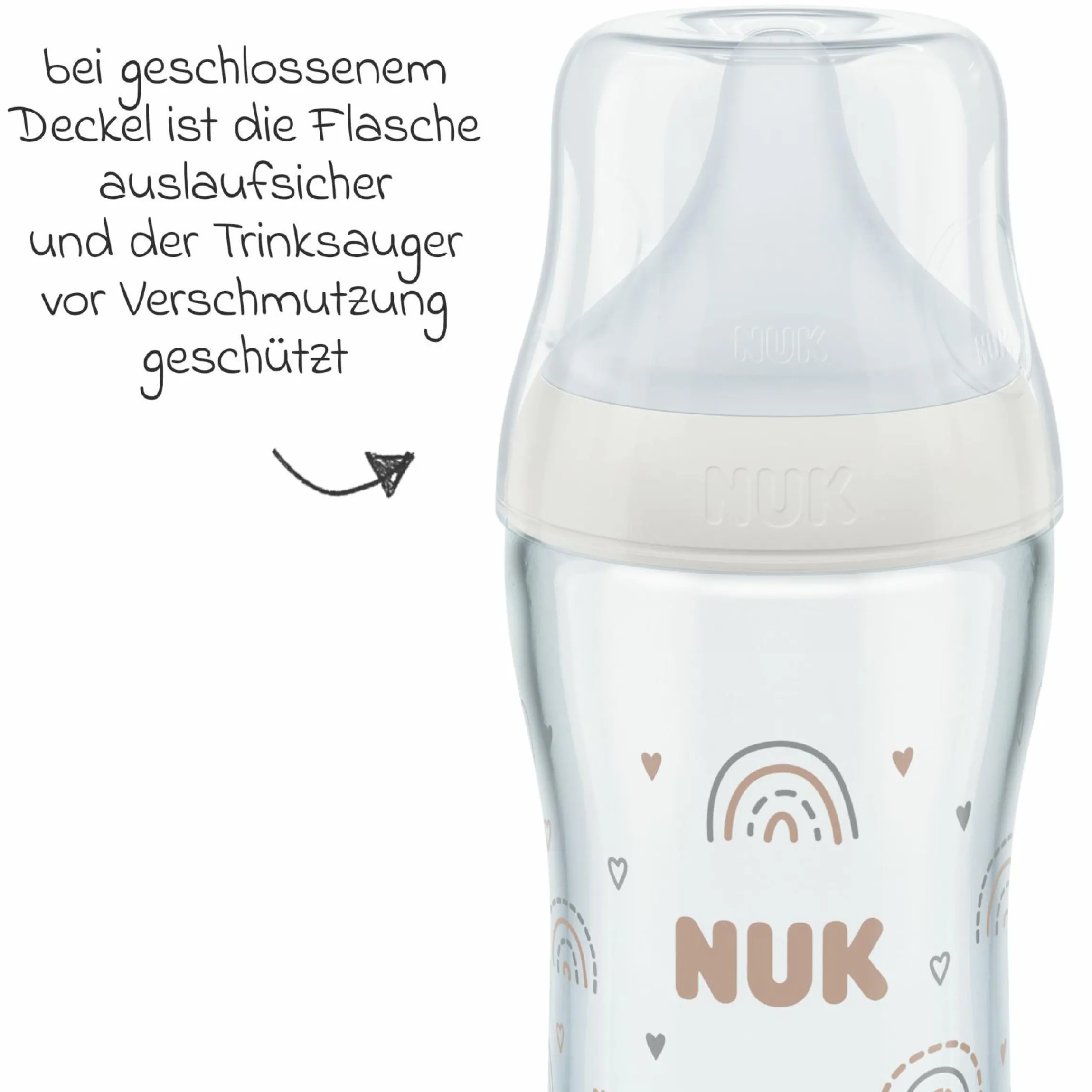 Glas-Flasche Perfect Match 230 ml + Silikon-Sauger Gr. M - Regenbogen - Weiß