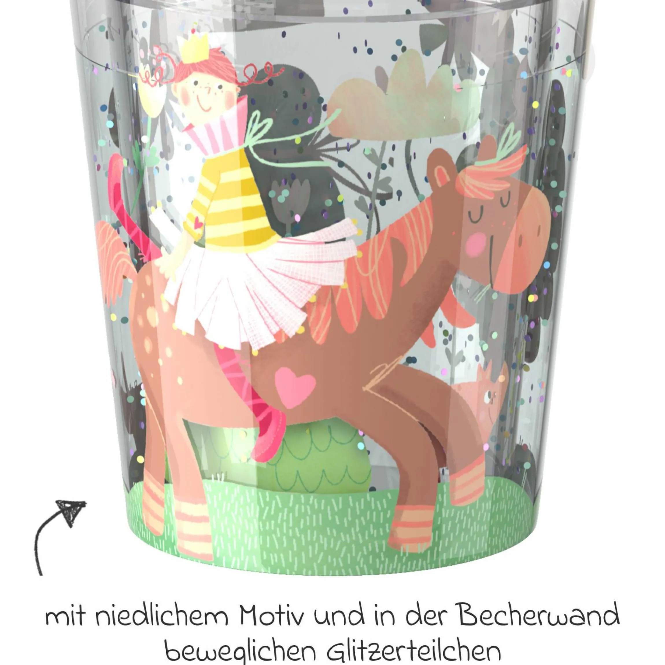 Glitzerbecher 150 ml - Prinzessin & Pferd