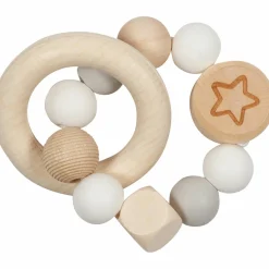 Greifling Elastik mit Holz- & Silikonperlen - Sternchen - Grau