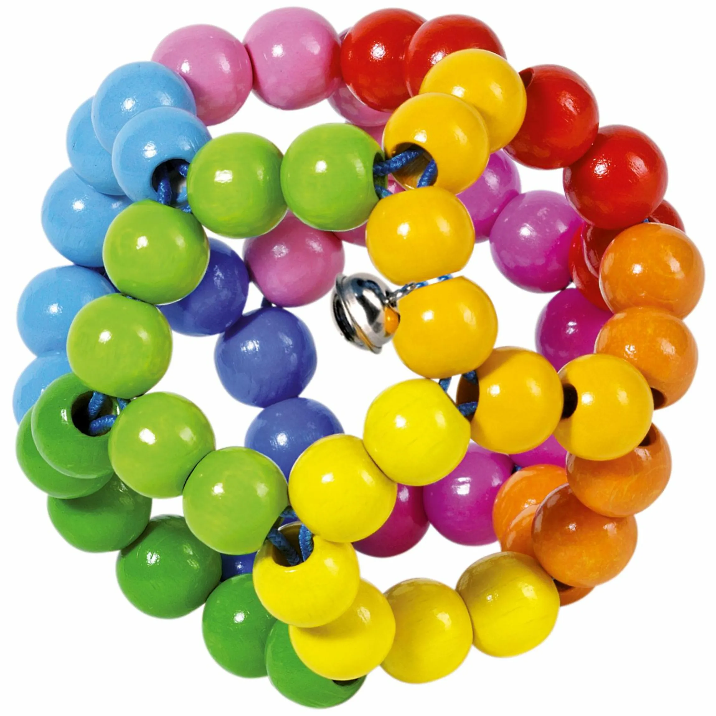 Greifling Elastik mit Perlen aus Holz - Regenbogenball