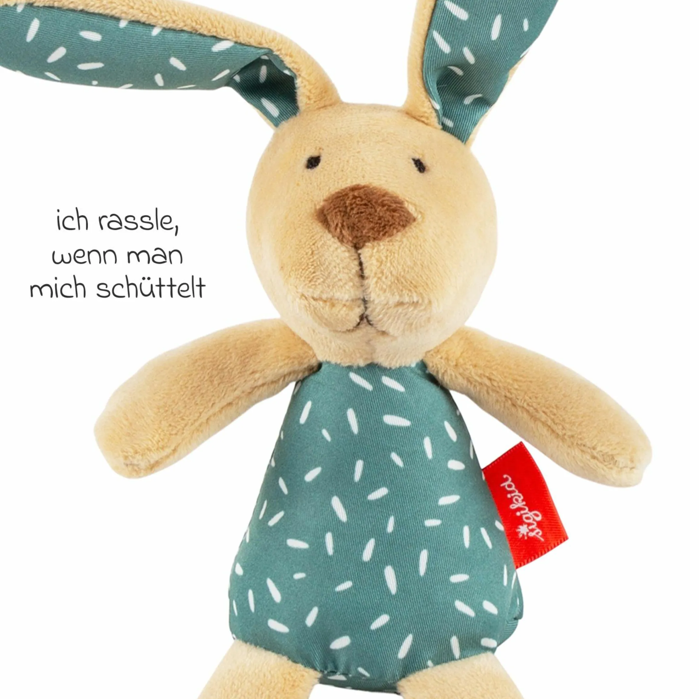 Greifling mit Rassel 13 cm - Hase - Petrol