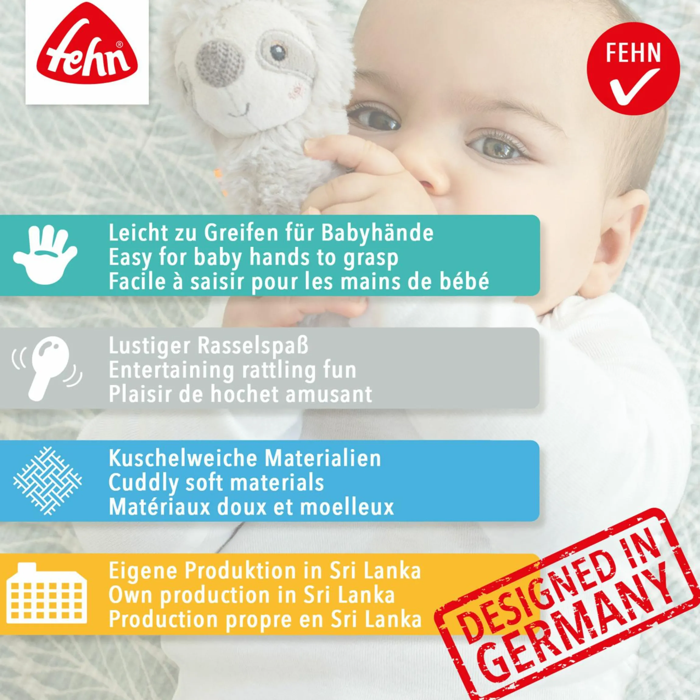 Greifling mit Rassel - Faultier