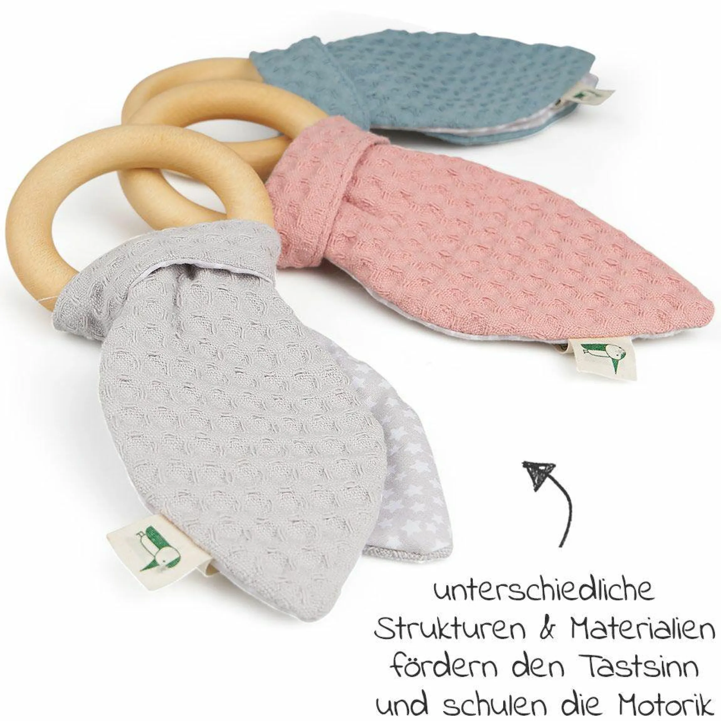 Greifring mit Stoffohren - Waffelpique - Rosa