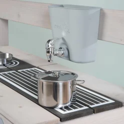 Große Spielküche mit Spielwanne, 2 Herdplatten, Wasserbehälter mit Wasserhahn inkl. Zubehör - Grau