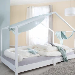 Hausbett bodentief mit niedriger Einstiegshöhe 90 x 200 cm - Montessori - Weiß