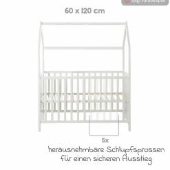 Hausbett inkl. Wickelplatte mit Wickelauflage, 6-fach höhenverstellbarem Lattenrost & 5 Schlupfsprossen 60 x 120 cm - Taupe