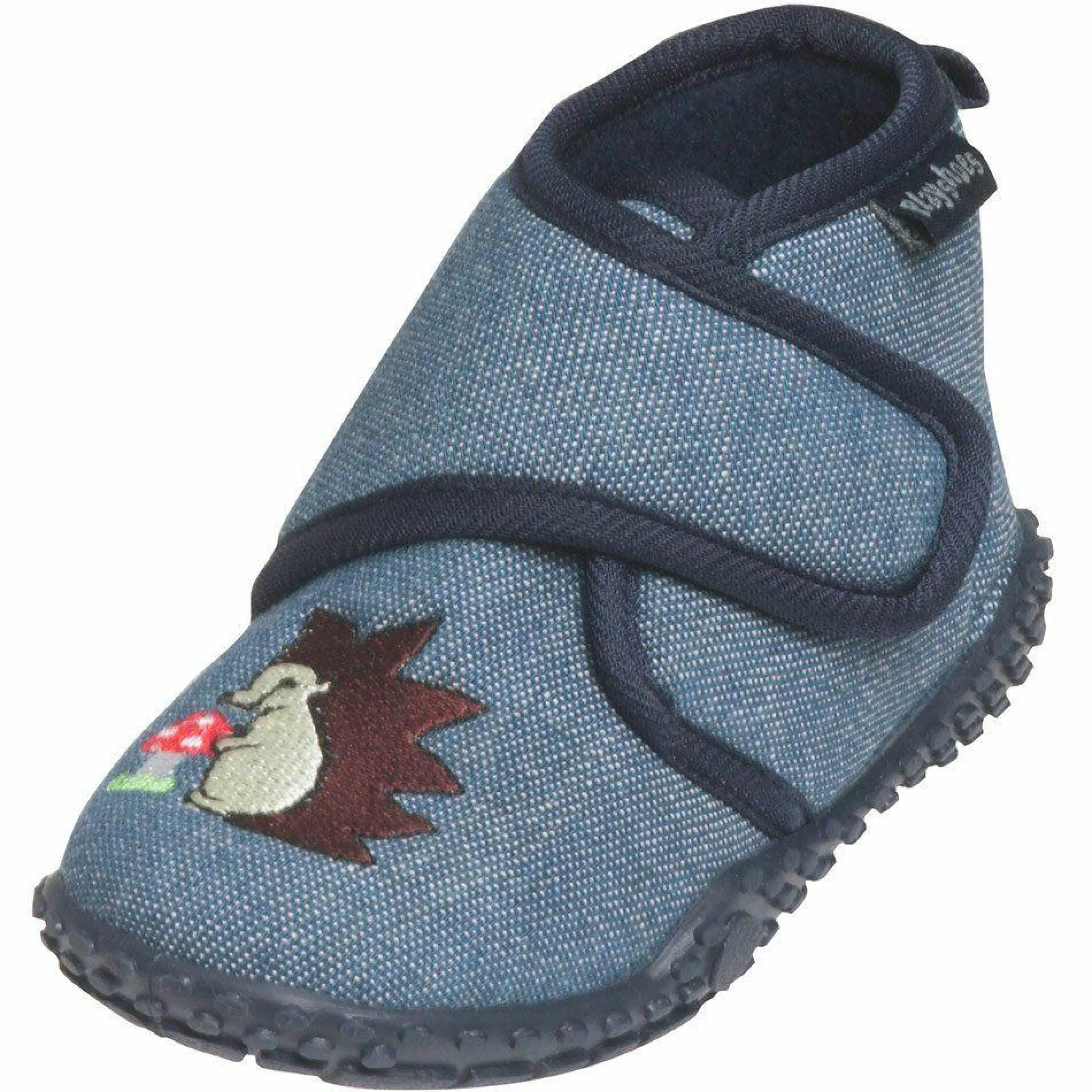 Hausschuhe Klettverschluss - Igel Jeansblau - Gr. 22/23