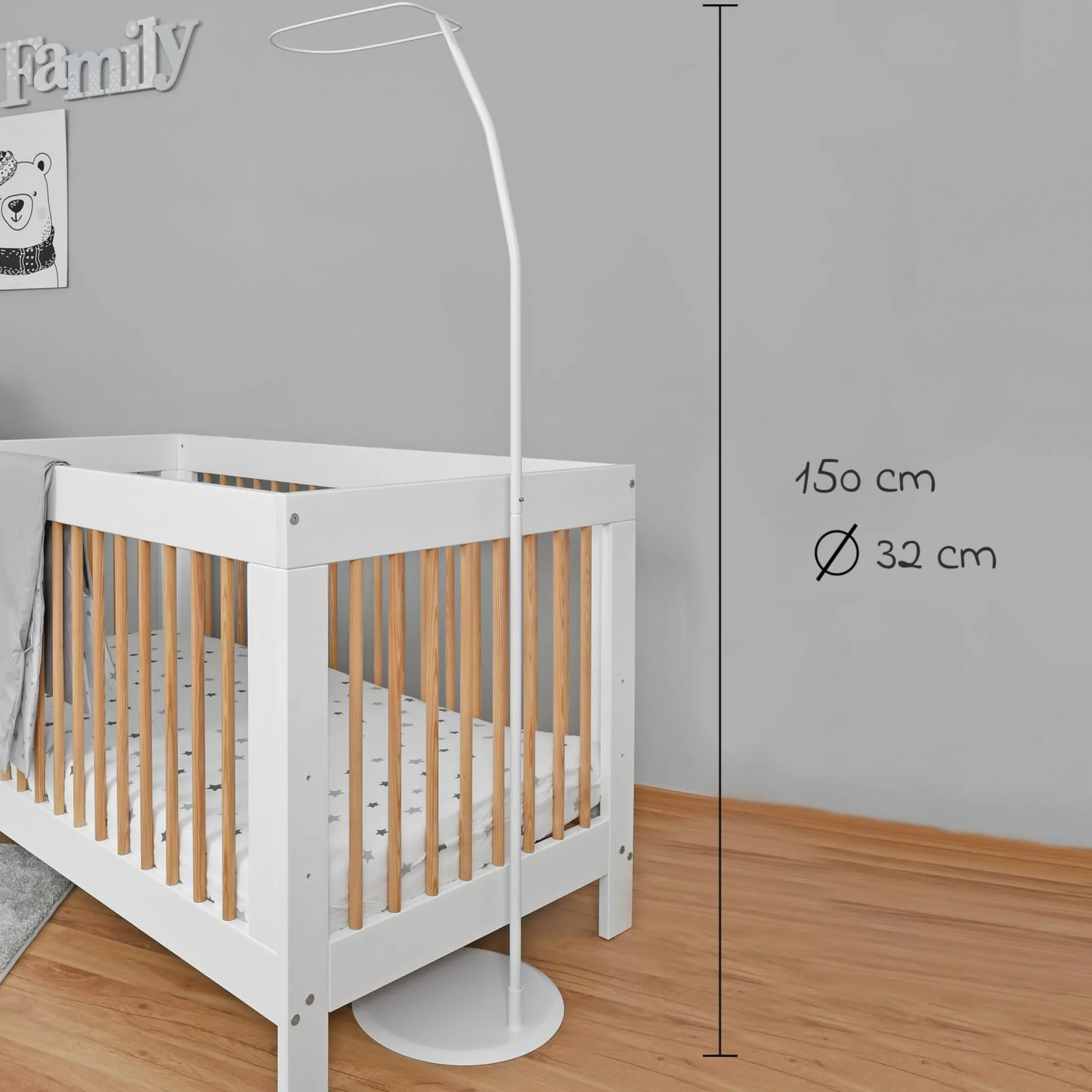 Himmelstange mit Standfuß Höhe 150 cm / 32 cm Ø - Weiß