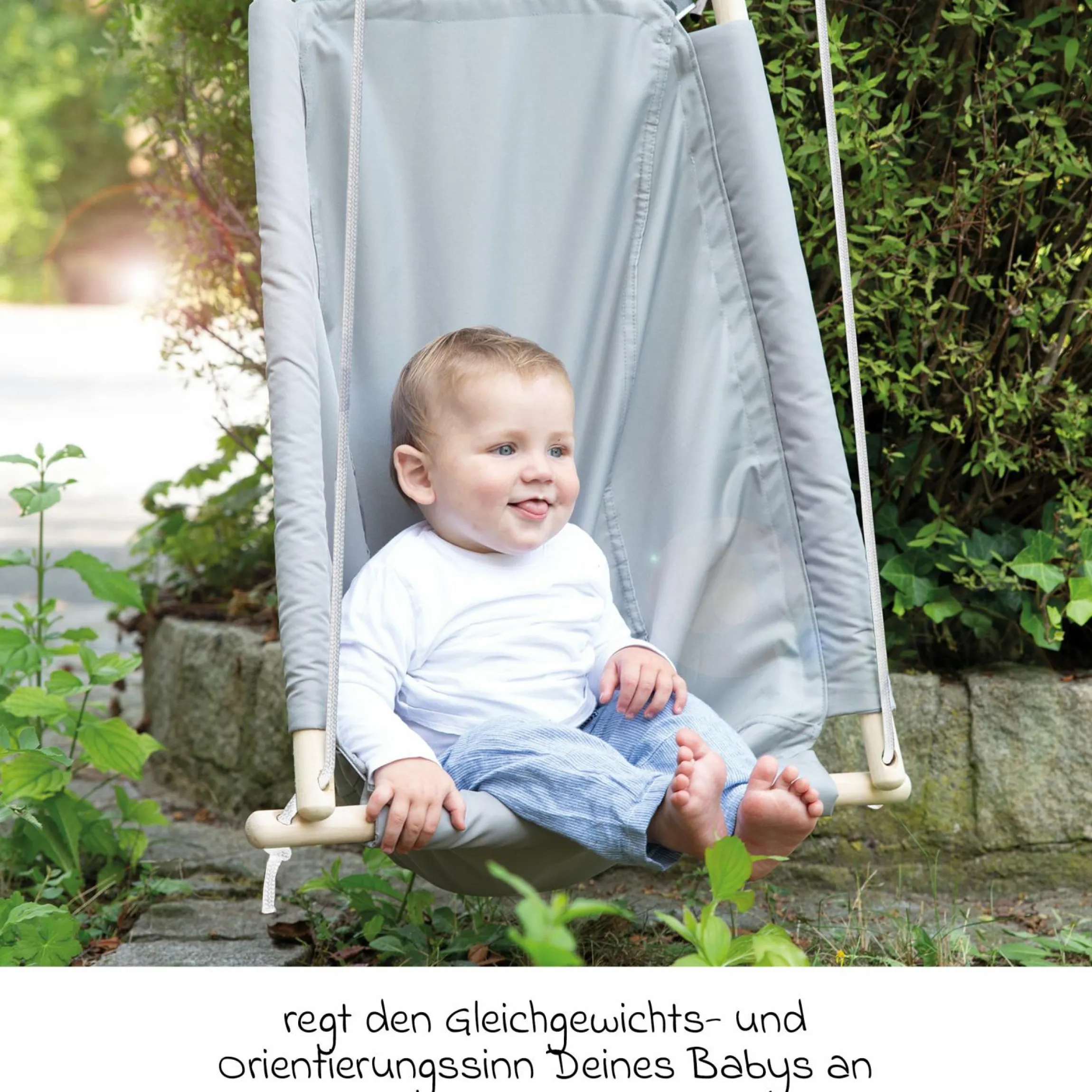 Hängesitz mit Schrittgurt und Liegepolster bis 30 kg belastbar - Taupe - Kollektion 2025