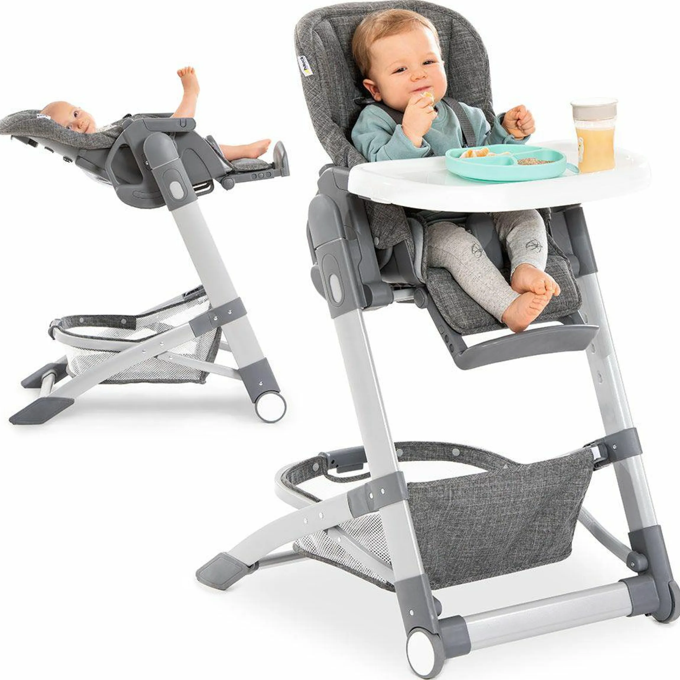 Hochstuhl & Babyliege ab Geburt - Grow Up Newborn Set (faltbar & klappbar) - Melange Grey