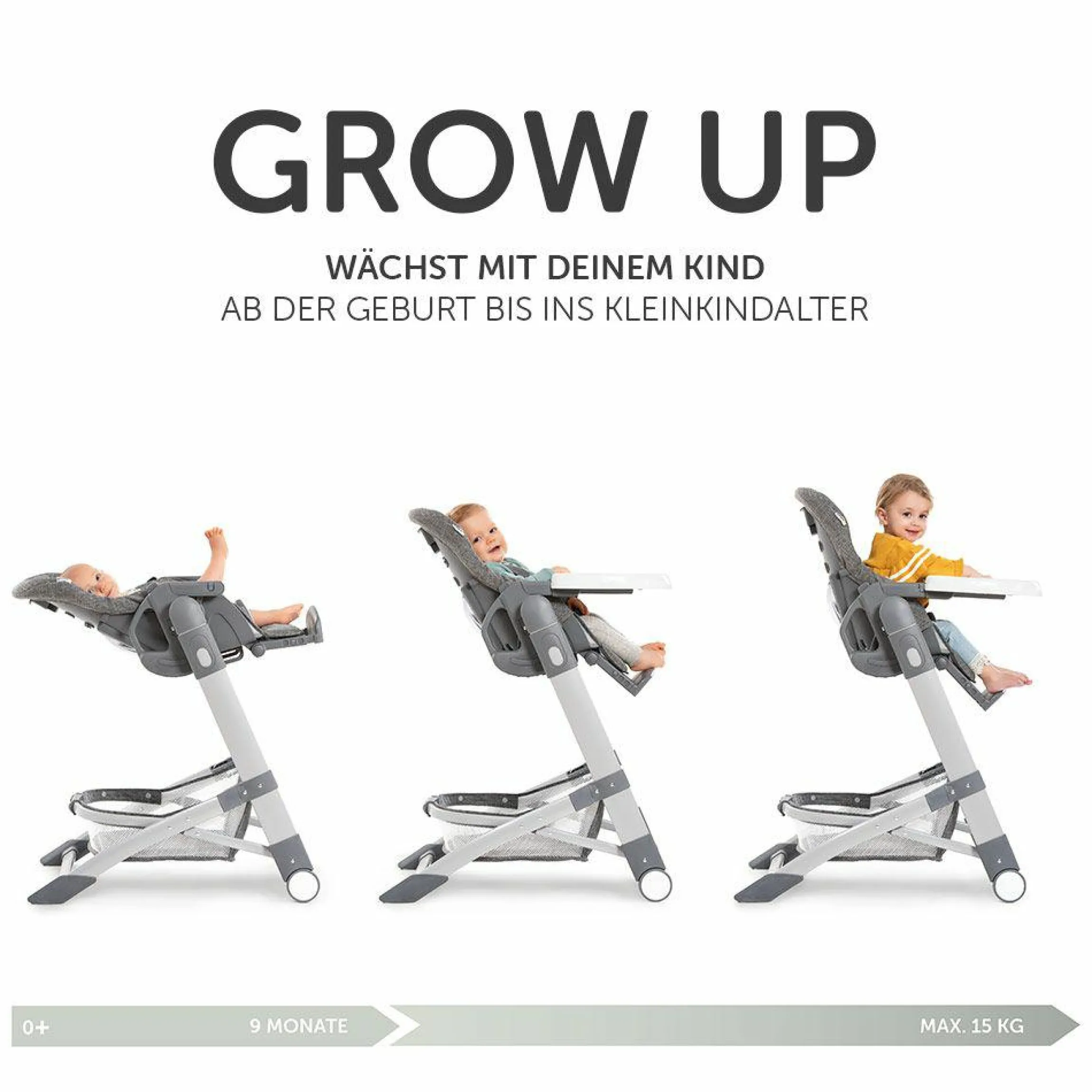 Hochstuhl & Babyliege ab Geburt - Grow Up Newborn Set (faltbar & klappbar) - Melange Grey