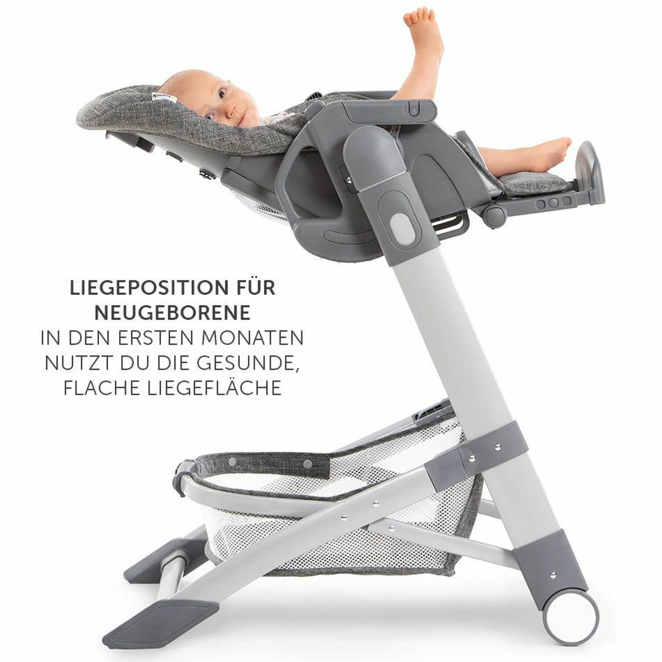 Hochstuhl & Babyliege ab Geburt - Grow Up Newborn Set (faltbar & klappbar) - Melange Grey