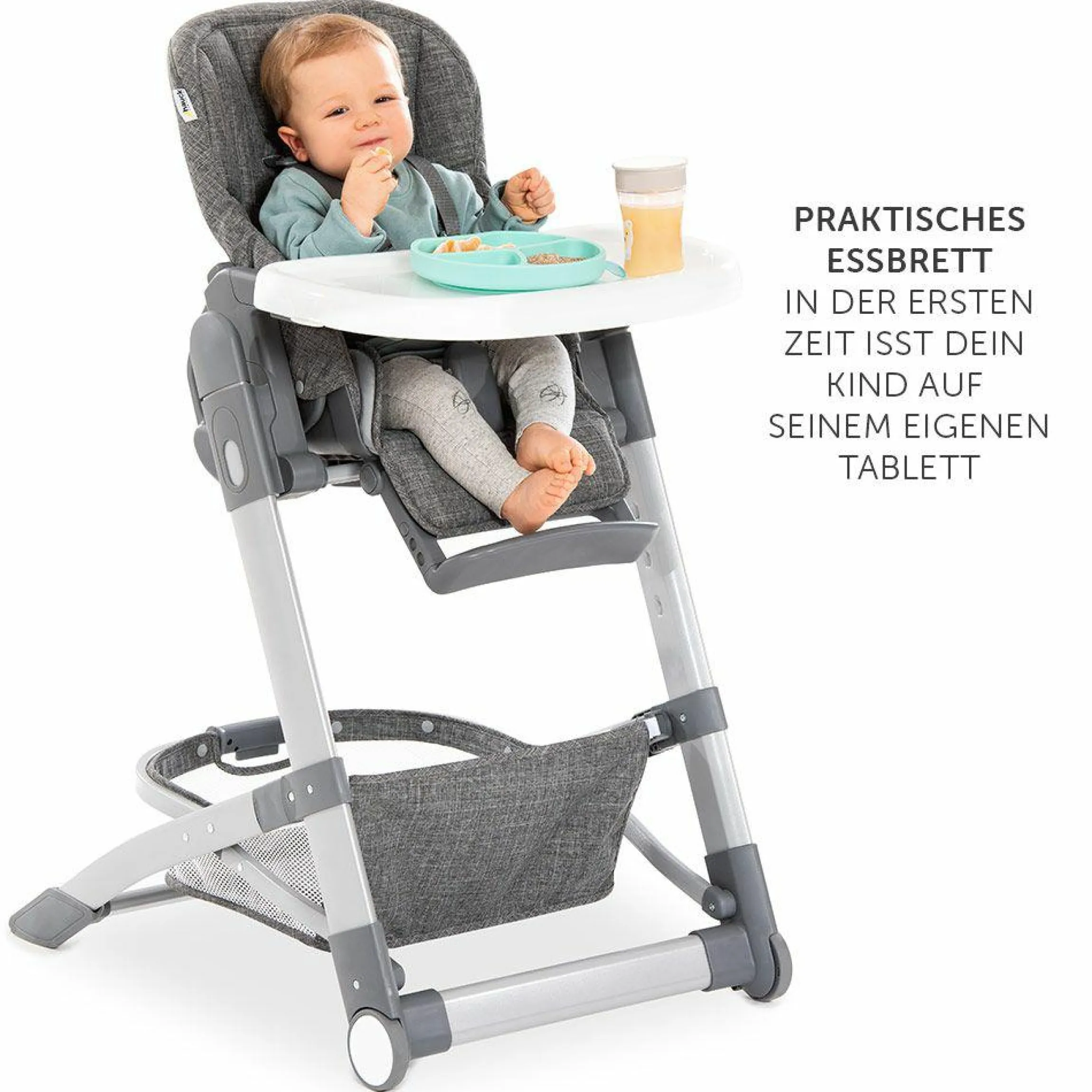 Hochstuhl & Babyliege ab Geburt - Grow Up Newborn Set (faltbar & klappbar) - Melange Grey
