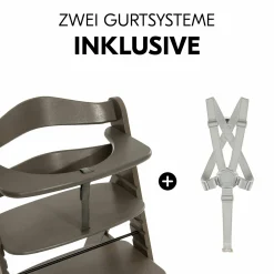 Hochstuhl Alpha Charcoal Selectline - im Sparset inkl. Holz-Essbrett und Sitzkissen Muslin Honey