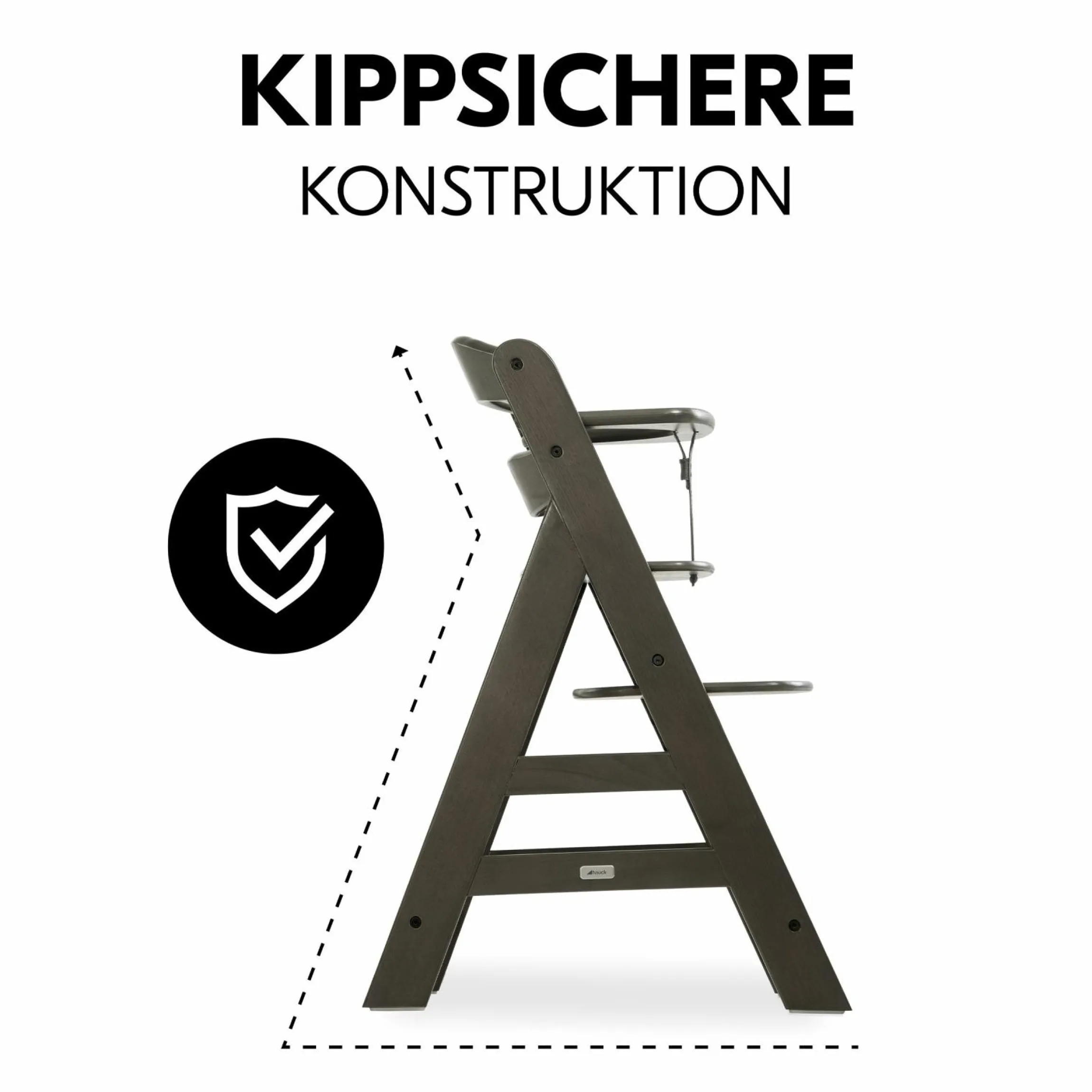Hochstuhl Alpha Charcoal Selectline - im Sparset inkl. Holz-Essbrett und Sitzkissen Muslin Honey