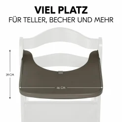 Hochstuhl Alpha Charcoal Selectline - im Sparset inkl. Holz-Essbrett und Sitzkissen Muslin Honey