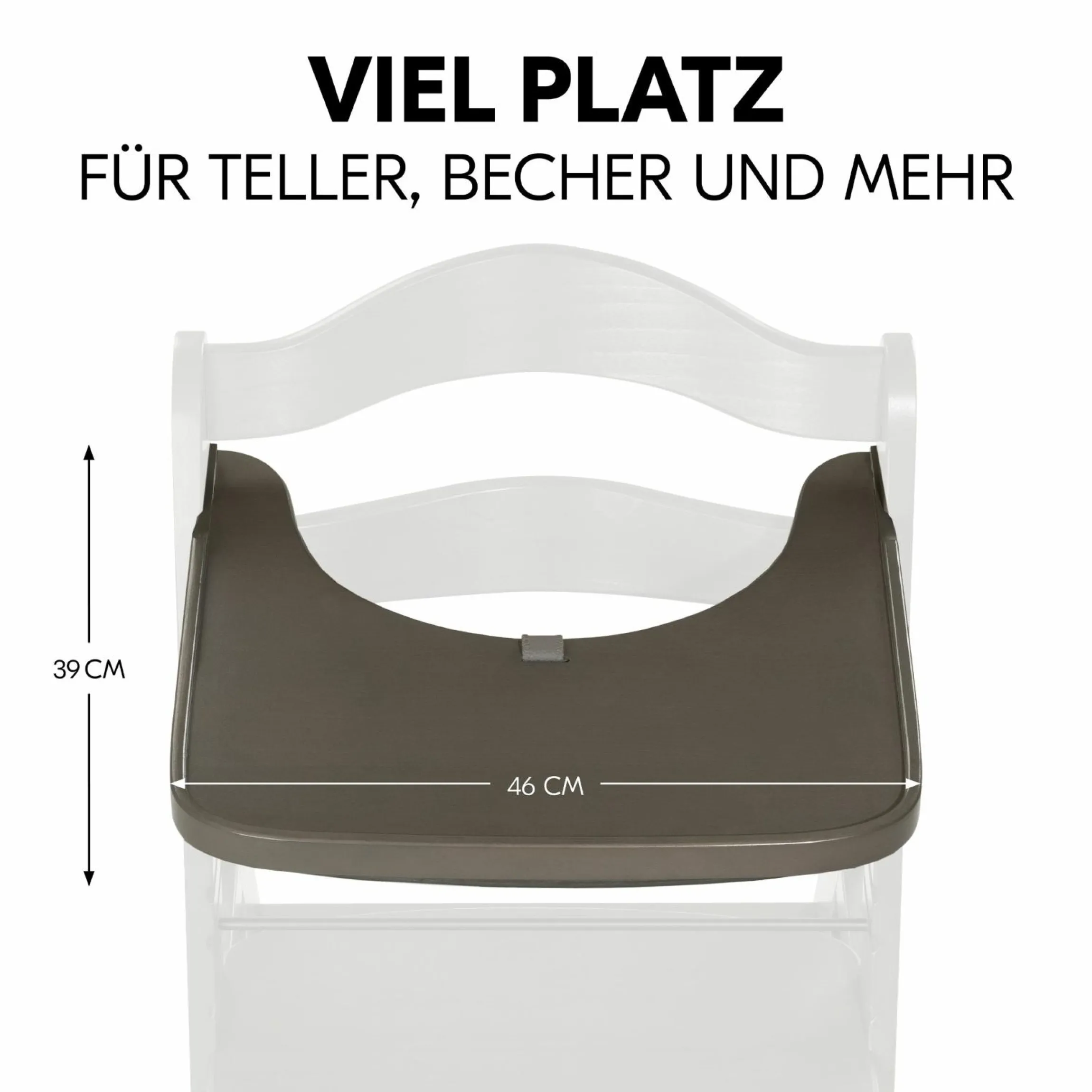 Hochstuhl Alpha Charcoal Selectline - im Sparset inkl. Holz-Essbrett und Sitzkissen Muslin Honey