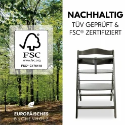Hochstuhl Alpha Charcoal Selectline - im Sparset inkl. Holz-Essbrett und Sitzkissen Jersey Charcoal