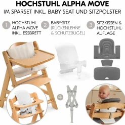 Hochstuhl Alpha Move - im Sparset inkl. Baby Seat + Baby Seatpad + Essbrett + Sitzkissen