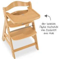 Hochstuhl Alpha Move - mit Essbrett und Rollen - Natur