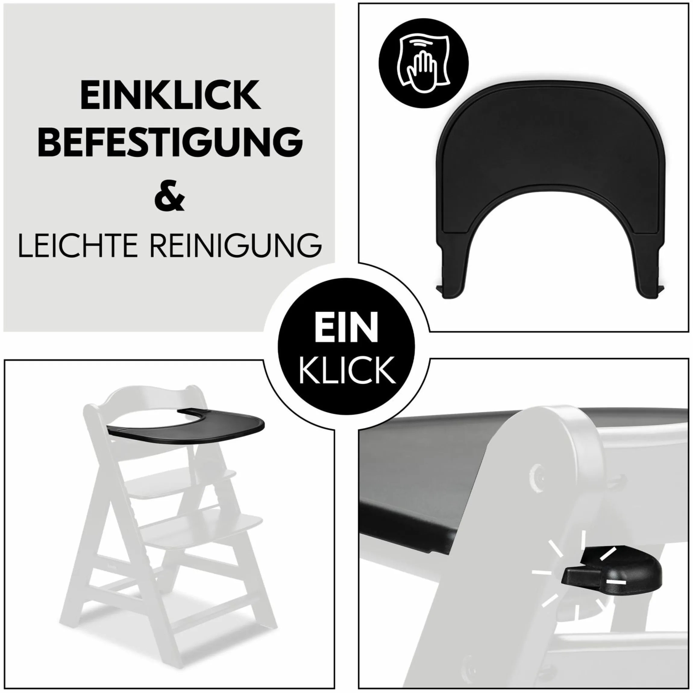 Hochstuhl Alpha Plus Black - im Sparset inkl. Essbrett Click Tray und Sitzkissen - Jersey Charcoal
