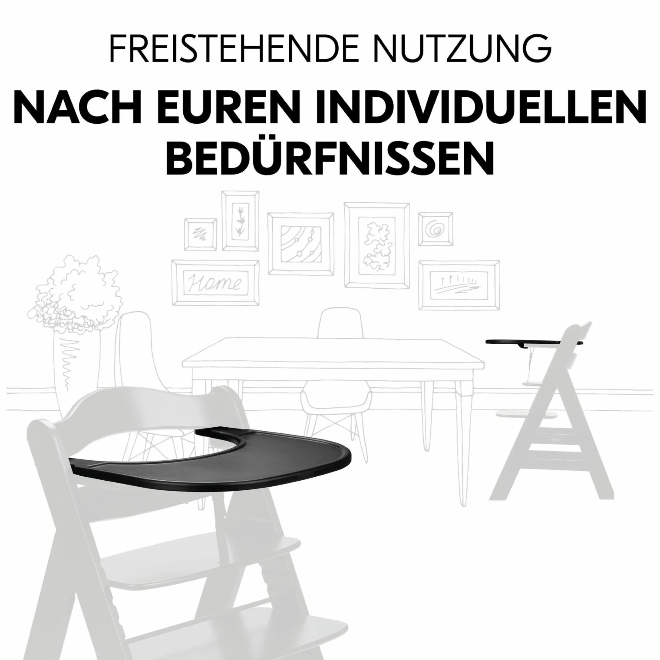 Hochstuhl Alpha Plus Black - im Sparset inkl. Essbrett Click Tray und Sitzkissen - Jersey Charcoal