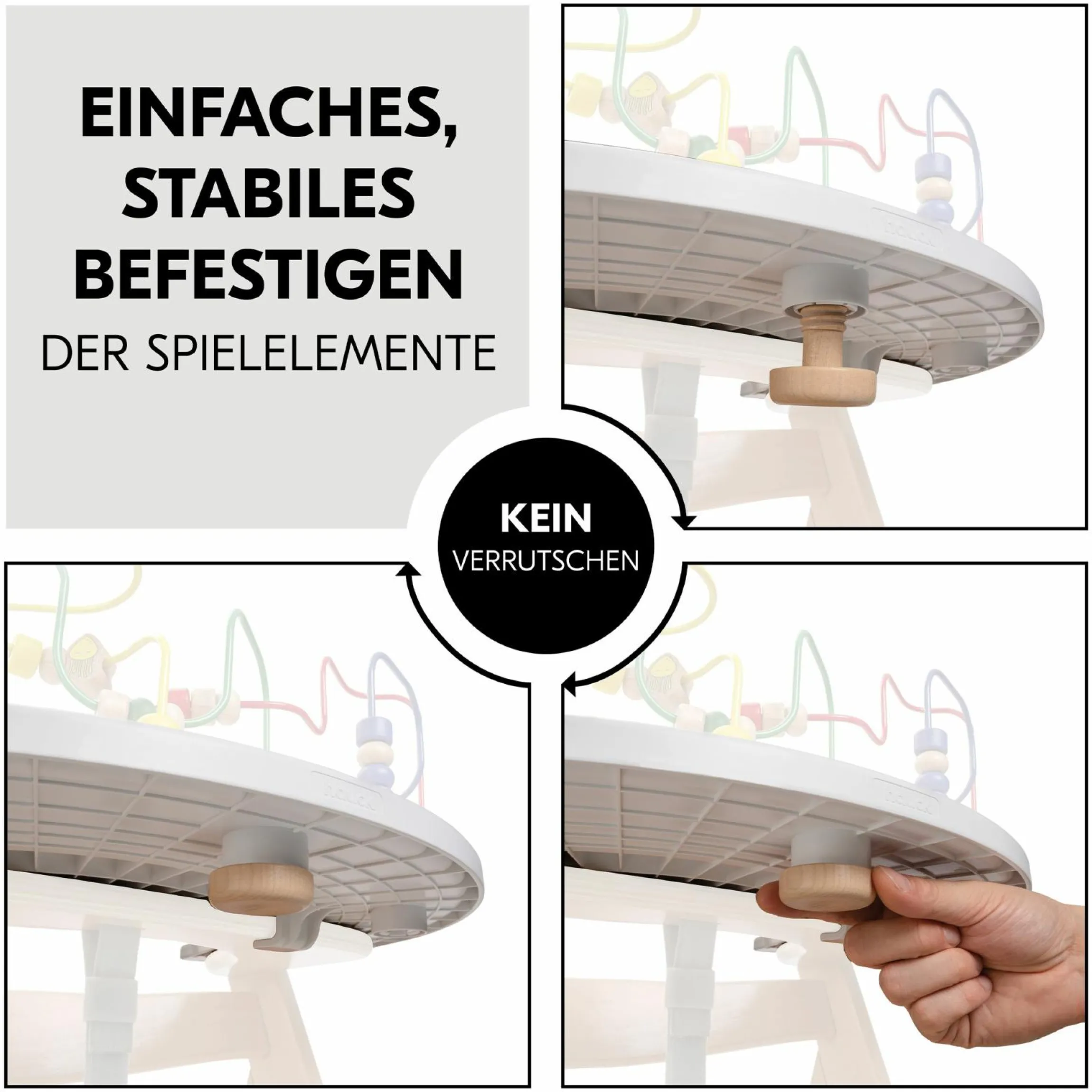 Hochstuhl Alpha Plus Black - im Sparset inkl. Sitzkissen + Play Tray Basis + Spielzeug Play Music mit Xylophon