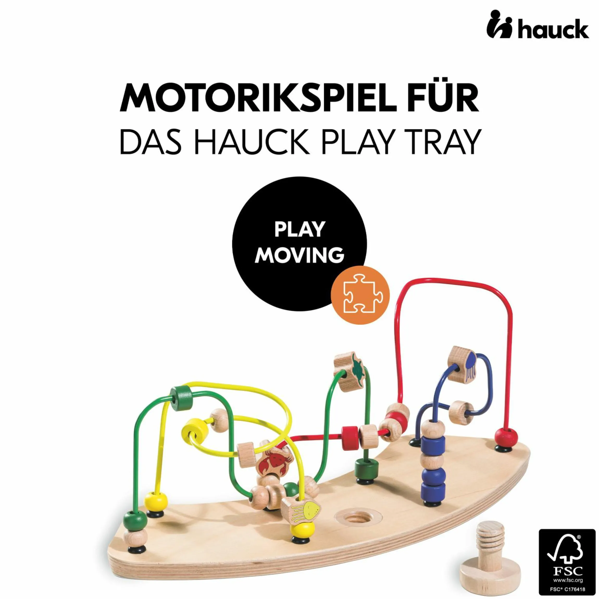 Hochstuhl Alpha Plus Black - im Sparset inkl. Sitzkissen + Play Tray Basis + Spielzeug Play Moving mit Motorikschleife