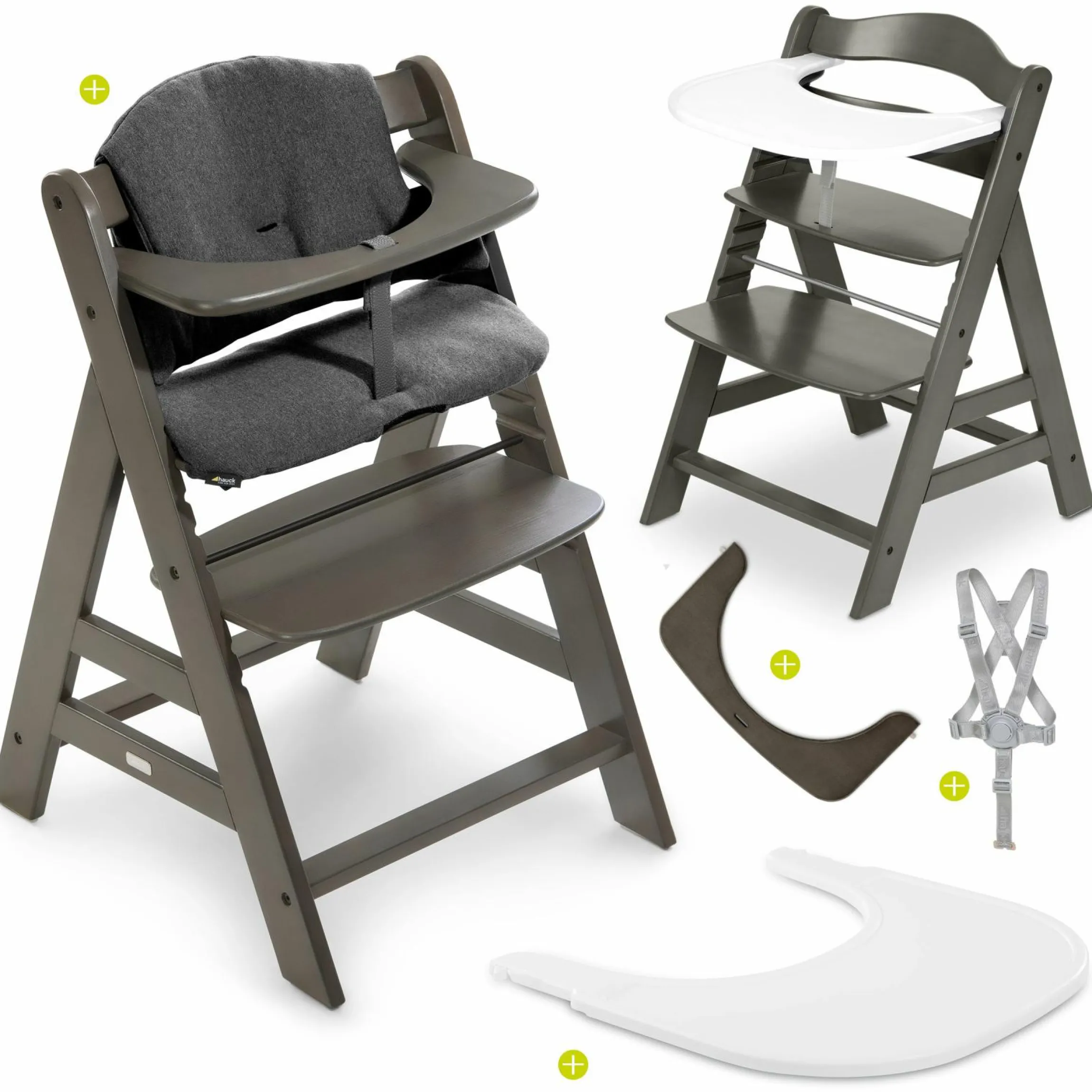 Hochstuhl Alpha Plus Charcoal im Sparset inkl. Sitzkissen und Click Tray Essbrett