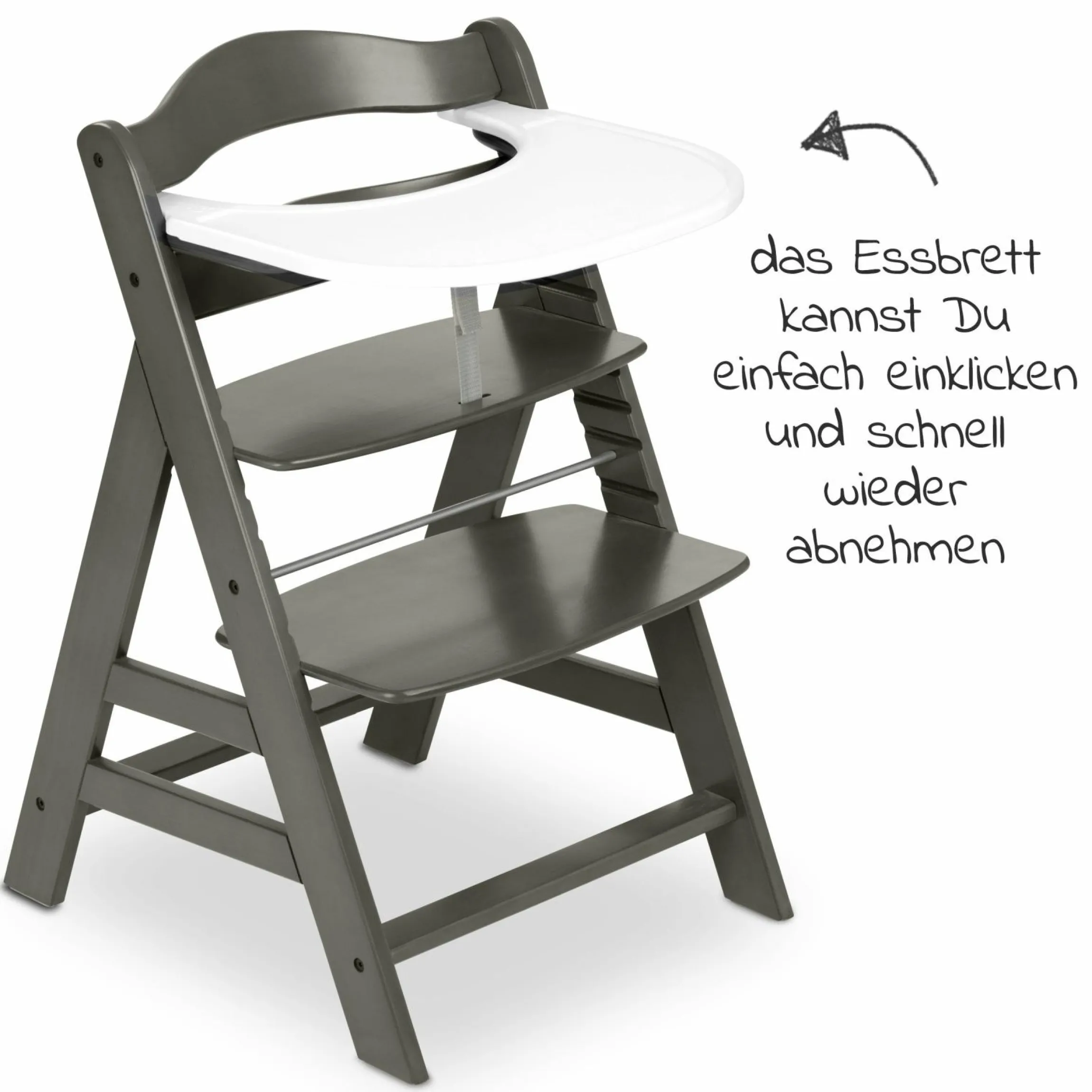 Hochstuhl Alpha Plus Charcoal im Sparset inkl. Sitzkissen und Click Tray Essbrett