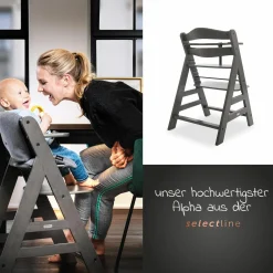Hochstuhl Alpha Plus Charcoal im Sparset inkl. Sitzkissen und Click Tray Essbrett