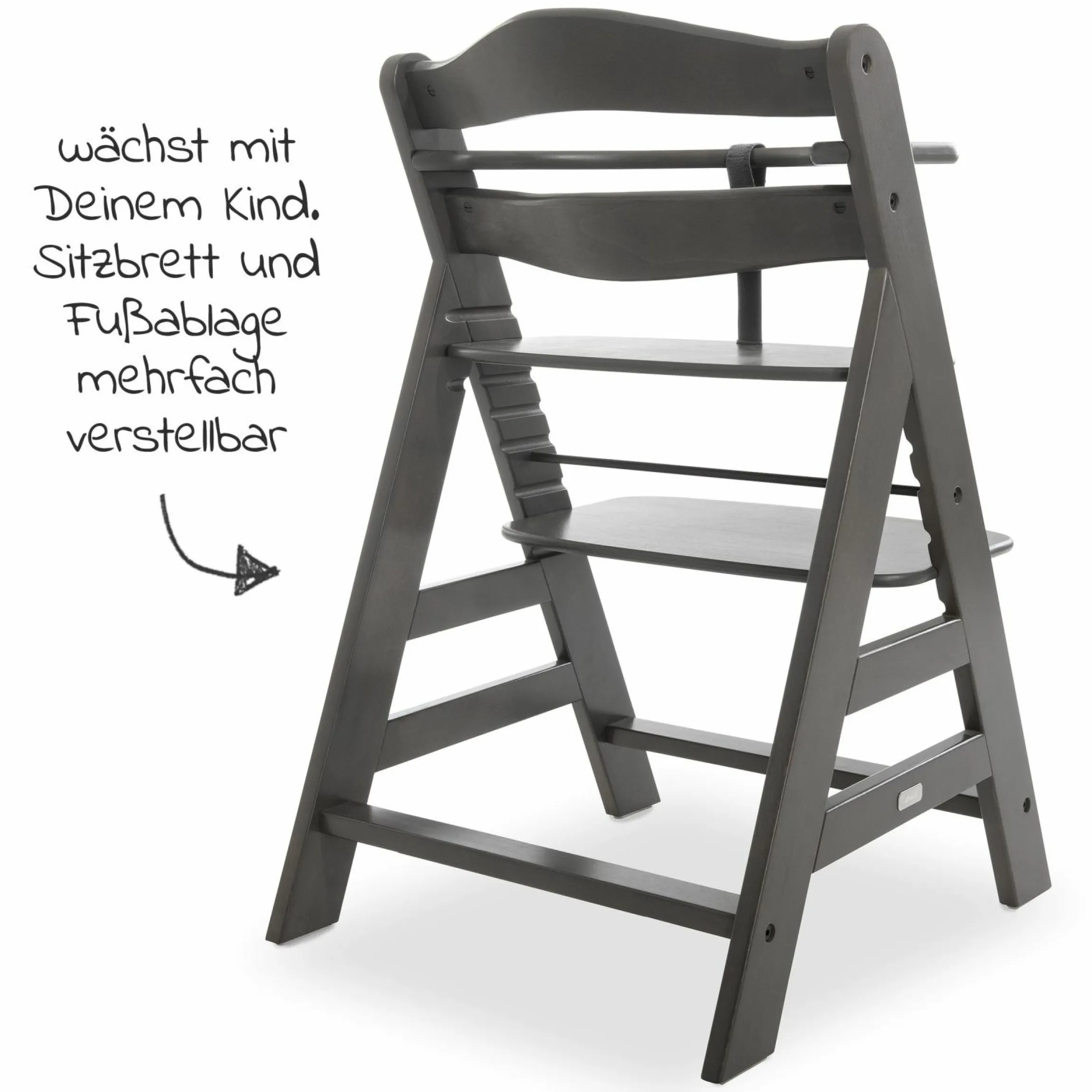 Hochstuhl Alpha Plus Charcoal im Sparset inkl. Sitzkissen und Click Tray Essbrett