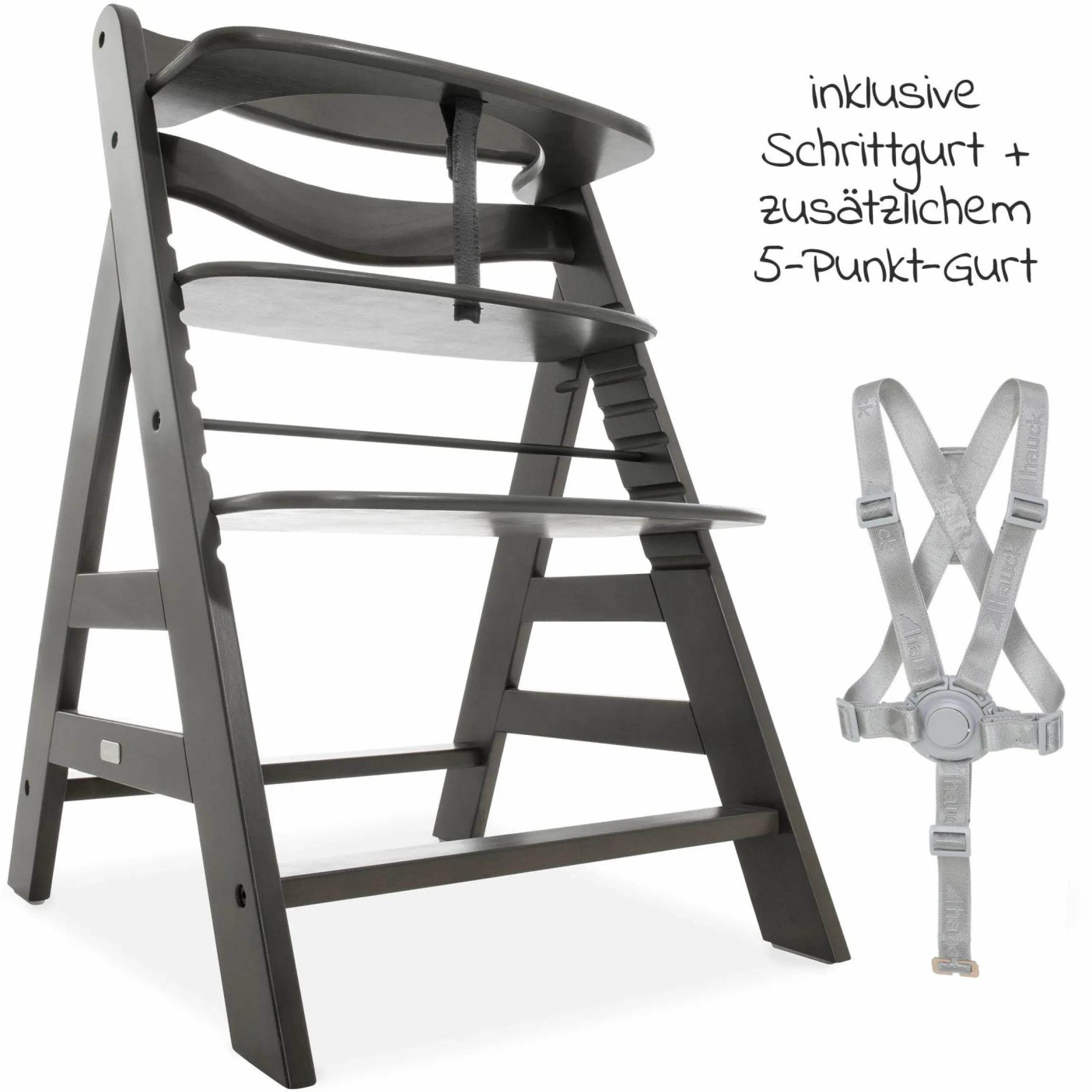 Hochstuhl Alpha Plus Charcoal im Sparset inkl. Sitzkissen und Click Tray Essbrett