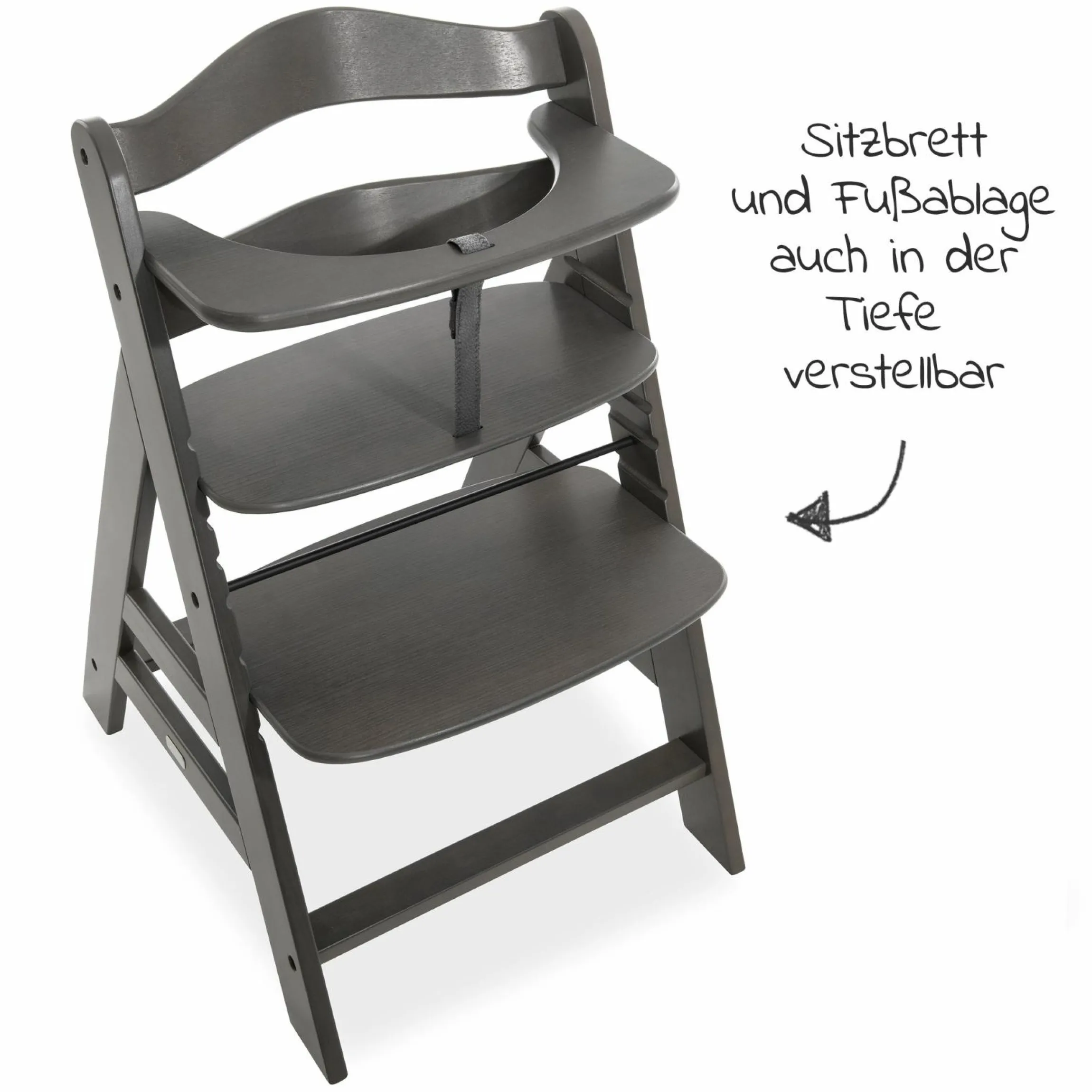 Hochstuhl Alpha Plus Charcoal im Sparset inkl. Sitzkissen und Click Tray Essbrett