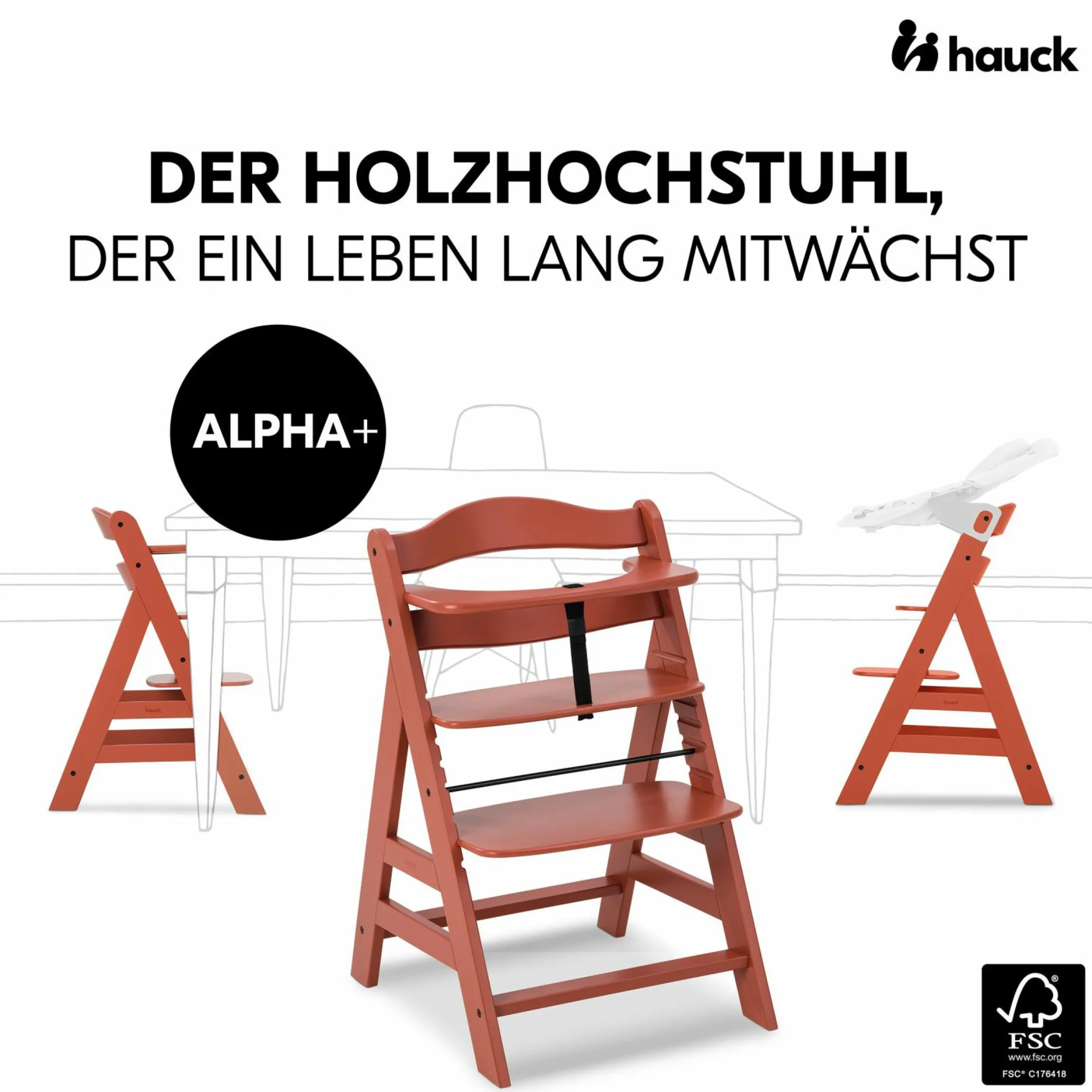 Hochstuhl Alpha Plus Cork - im Sparset inkl. Holz-Essbrett + Sitzkissen - Charcoal