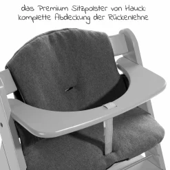 Hochstuhl Alpha Plus Grau im Sparset inkl. Sitzkissen und Essbrett Alpha Tray Grey
