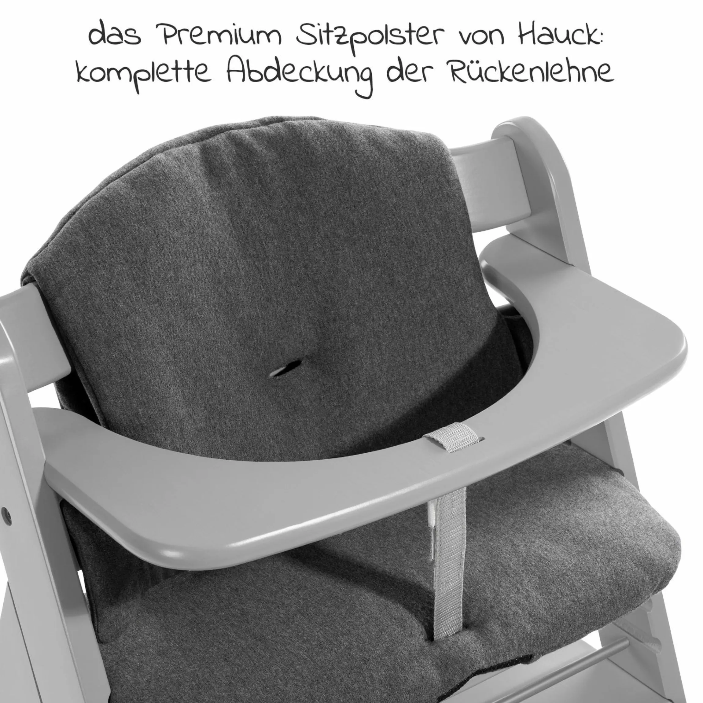 Hochstuhl Alpha Plus Grau im Sparset inkl. Sitzkissen und Essbrett Alpha Tray Grey