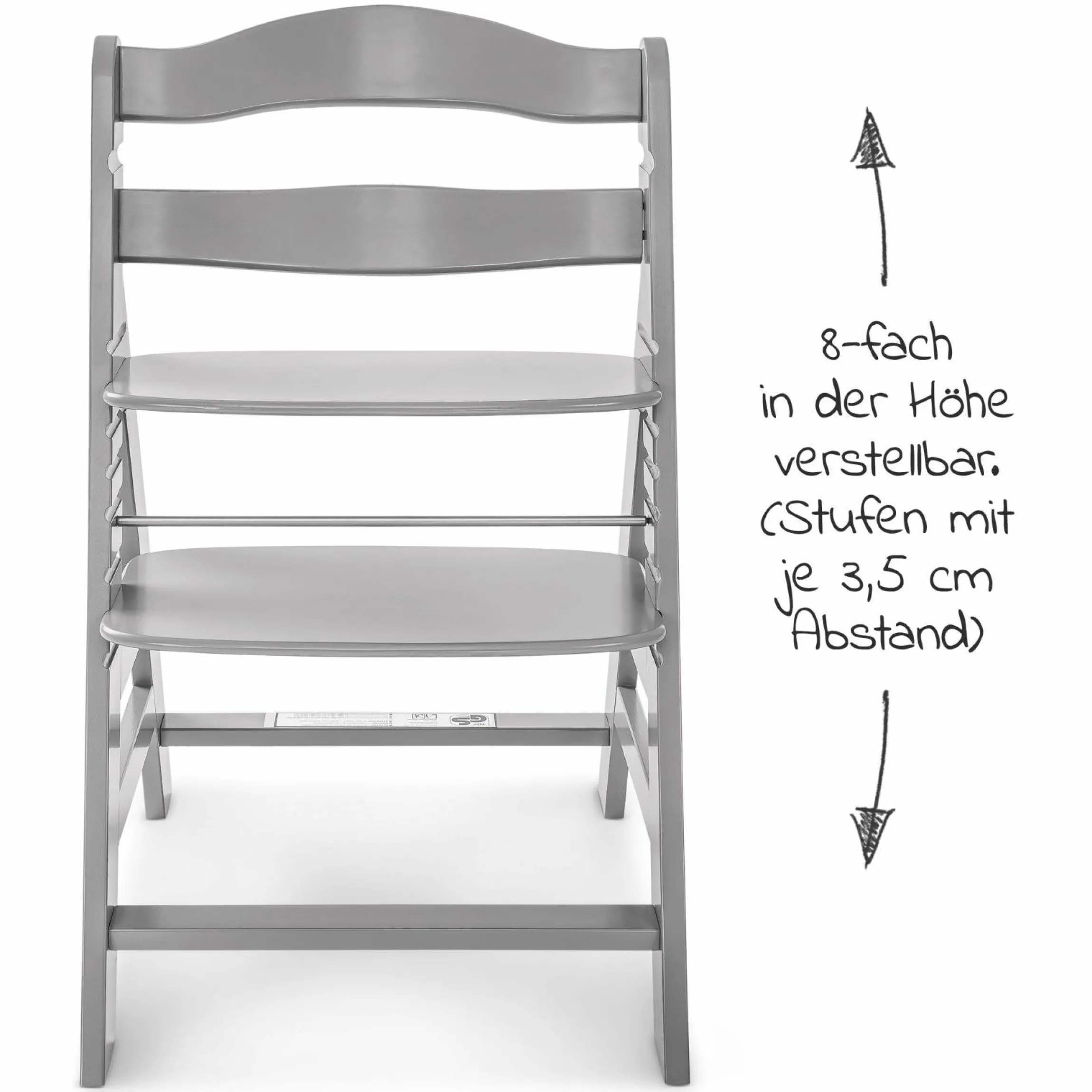 Hochstuhl Alpha Plus Grau im Sparset inkl. Sitzkissen und Essbrett Alpha Tray Grey