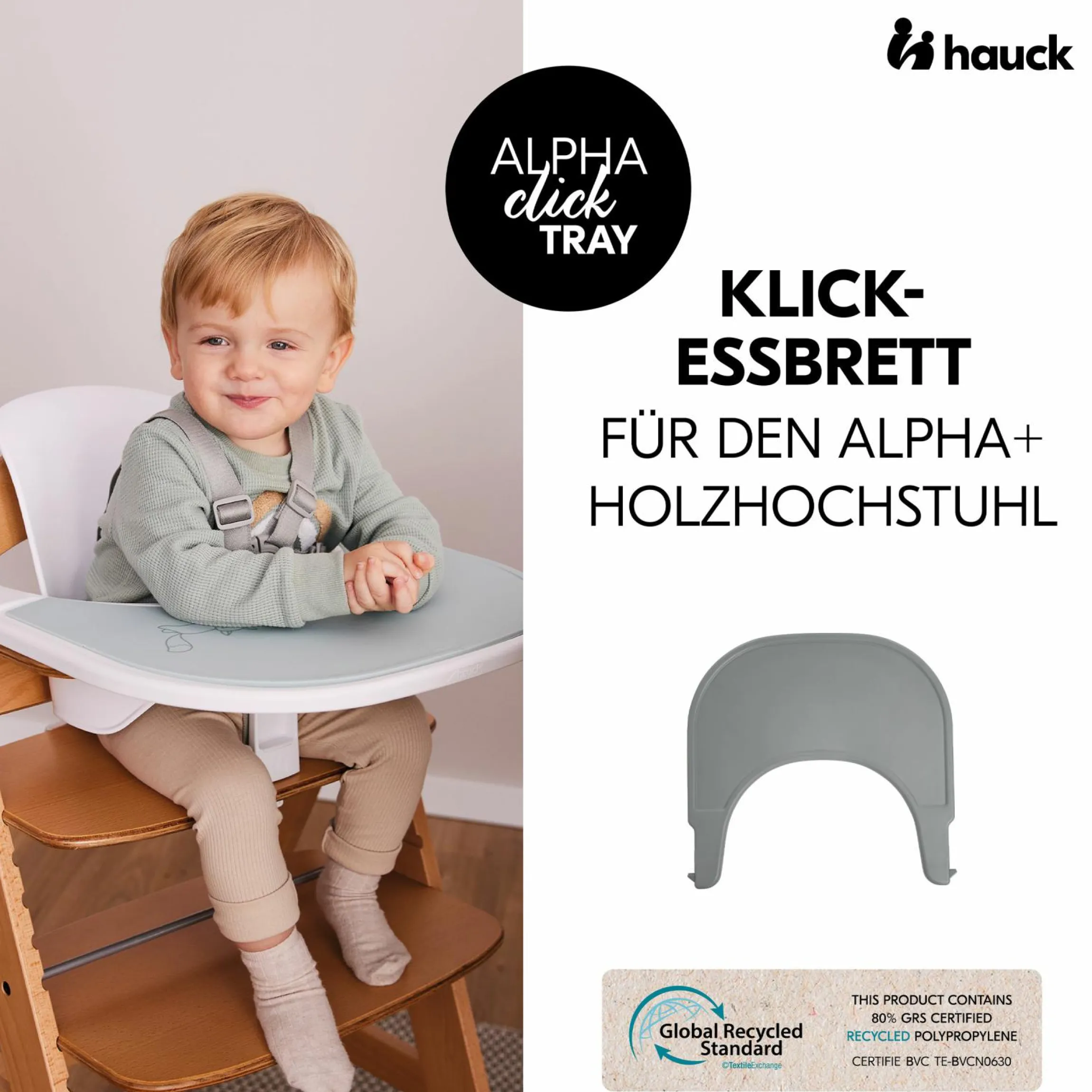 Hochstuhl Alpha Plus Grey - im Sparset inkl. Essbrett Click Tray + Sitzkissen Minnie Mouse Rose